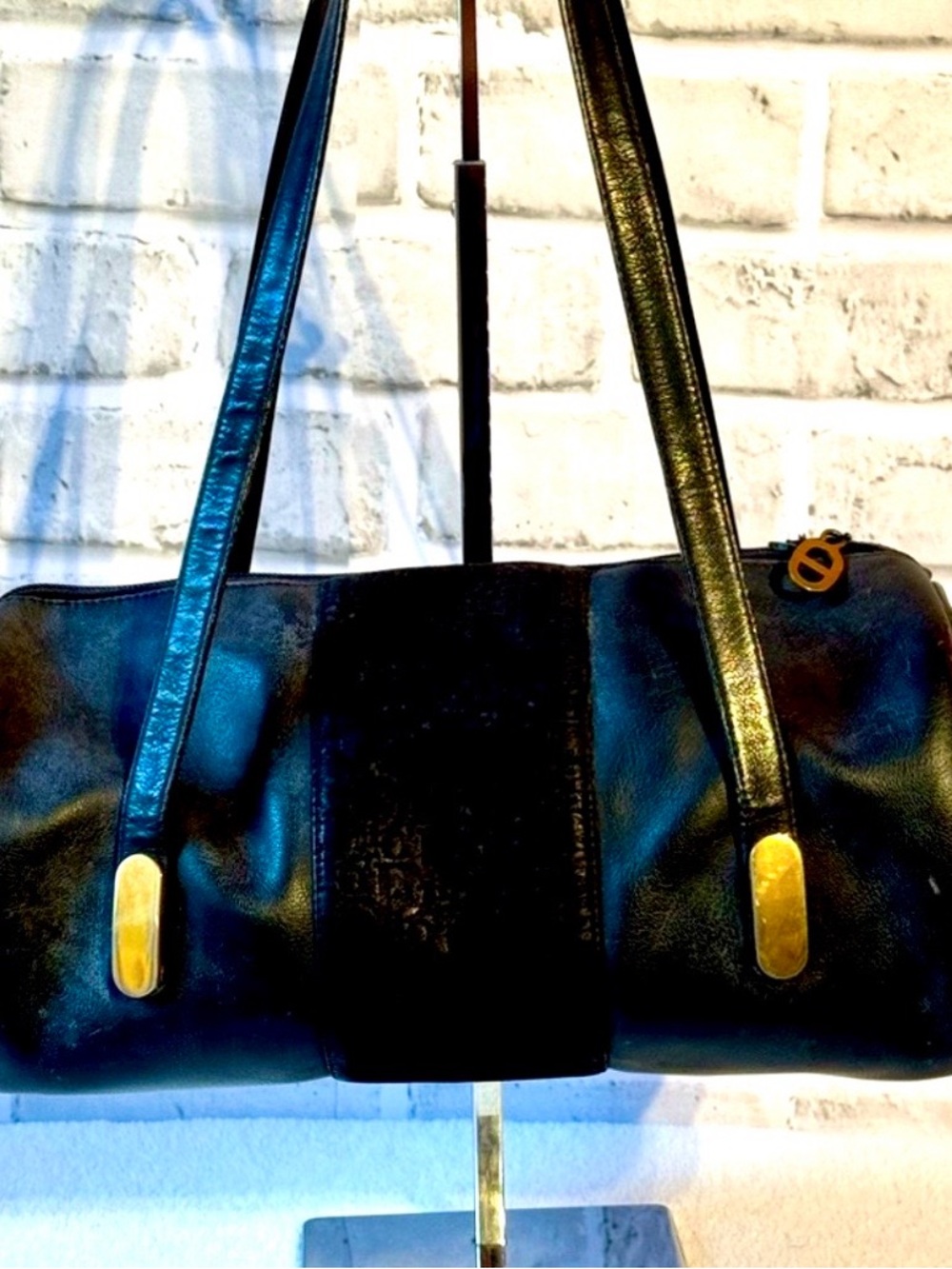 Christian Dior Vintage Mini Barrel Bag Black Leather Gold Hardware Rare Y2K
